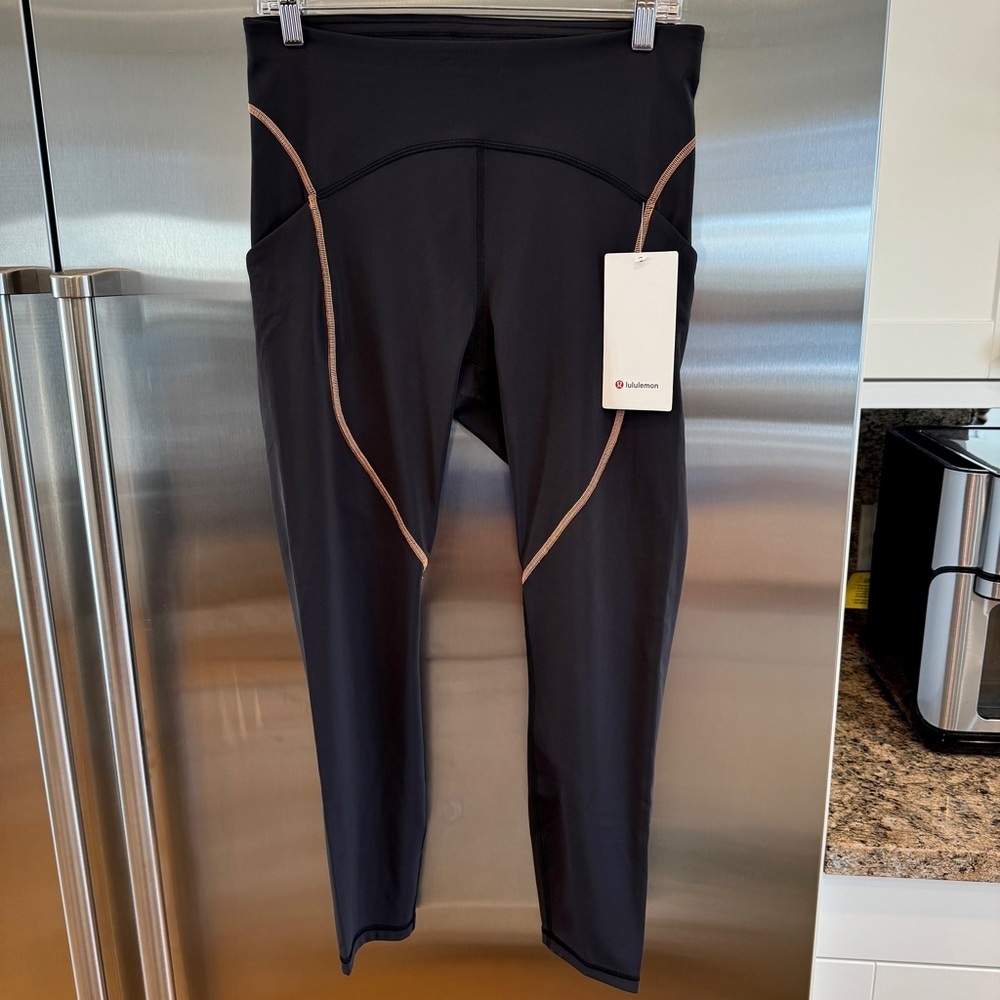 NWT Lululemon Power Thru Legging x Barry’s Tights in Black Orange colour seam